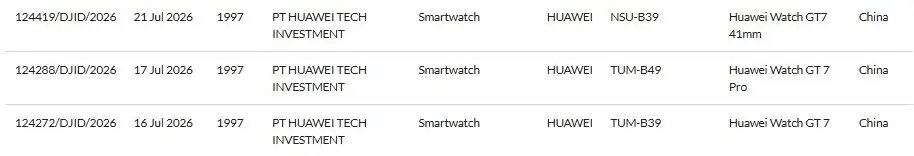 Huawei Watch GT 7 Series Appears in Indonesia’s SDPPI