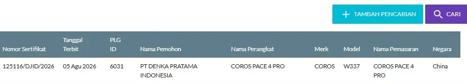 We have spotted Coros Pace 4 Pro in Official Indonesian Regulatory Filing